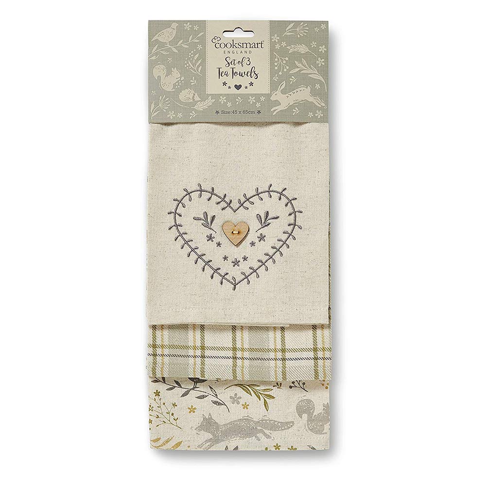 Tea Towels Woodland Design Set of 3 by Cooksmart -0