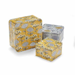 Cake Tins Set of 3 Retro Meadow Square Mustard from Cooksmart -0