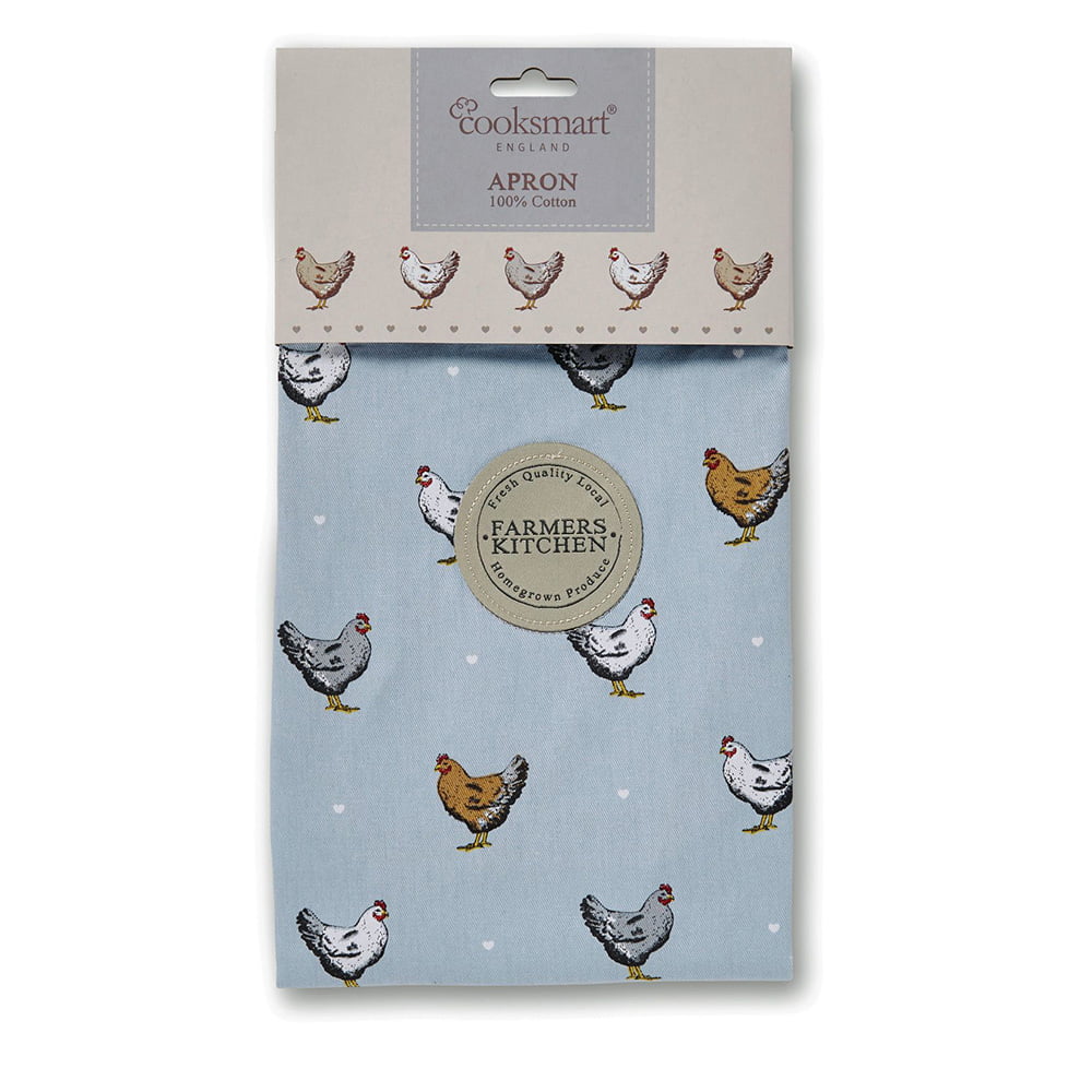 Cotton Apron Chickens Blue Farmers Kitchen Design from Cooksmart 100% Cotton Twill-82305