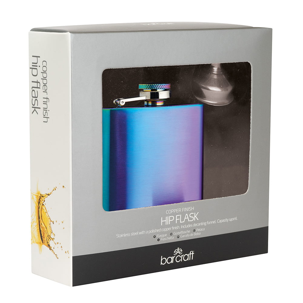 Hip Flask Exotic Rainbow with Easy Pour Funnel by BarCraft-79604