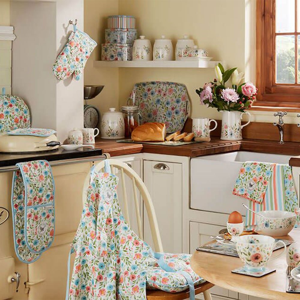 Double Oven Glove Country Floral Design by Cooksmart 100% Cotton Outer-80030