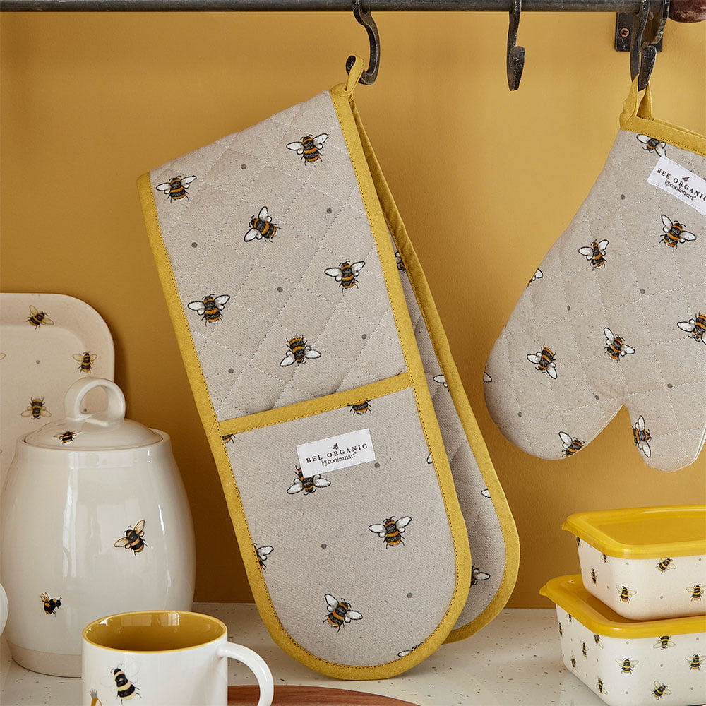 Double Oven Glove BUMBLE BEES Design by Cooksmart 100% Cotton Outer-82550