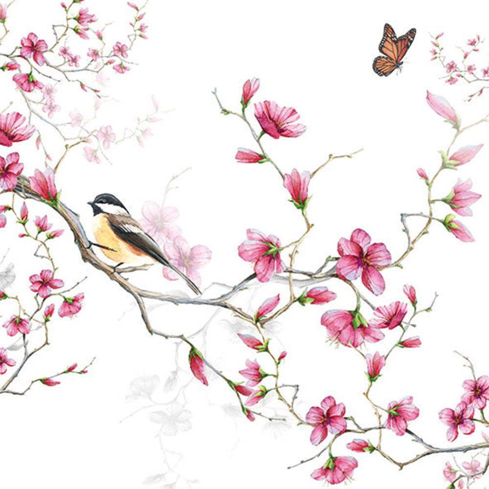 Luxury Paper Napkins Bird and Blossom 33x33cm by Ambiente-0
