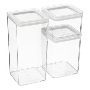 Set of 3 Eske Airtight Food Storage Boxes, Clear Lids, Food Safe Plastic 0.5L, 1L and 1.5L, Stackable.