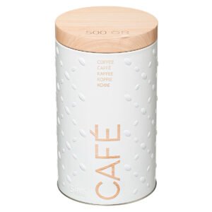 Embossed Metal Coffee Storage Container Scandi Nature, Holds 500g of Coffee